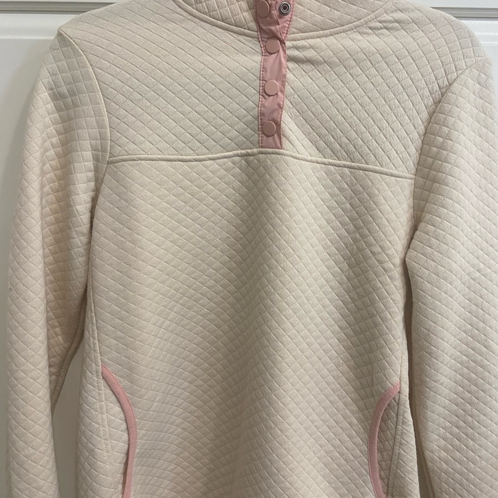 Jones & Co, cream and pink, button up, quilted pullover - Picture 3 of 5